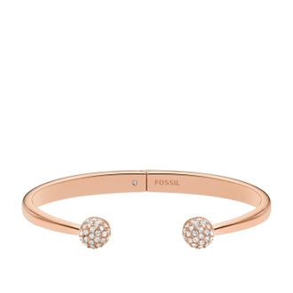 Fossil Womens Hazel Glitz Cuff Rose Gold-Tone Stainless Steel Cuff Bracelet