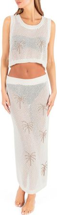 Hurley Embroidered Sheer Cover-Up Crop Top in Egret at Nordstrom, Size Large