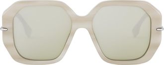Fendi Selleria Square Sunglasses in Beige Horn /Green Mirror at Nordstrom