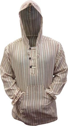 Shopoholic Fashion Multicolour Dharke Stripe Grandad Hoody Shirt,Light Weight Hippy Boho Clothes (XL, l. Grey)