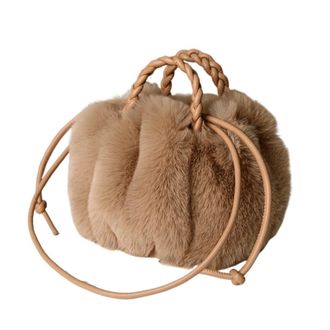 Generic Womens Plush Bags Fur Womens Shoulder Bags Warm Plush Wrist Furry Short Handle Tote Bag Ladies Handbags(Dark khaki)