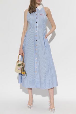 Self Portrait Dress With A Striped Pattern, Womens, Blue