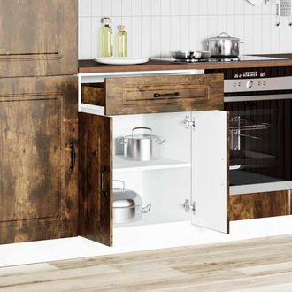 Berkfield Home Kitchen Base Cabinet Kalmar Smoked Oak Engineered Wood in Brown