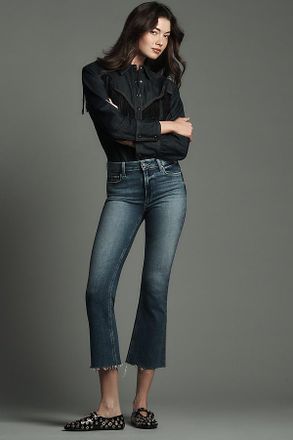 Anthropologie PAIGE Colette Petite High-Rise Raw-Hem Crop Flare Jeans