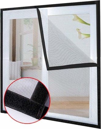 No Brand Mosquitera Universal Para Ventana De 150x150cm, Kit De Malla Autoadhesiva Con Velcro, Marco Atrapamoscas Antimosquitos (malla Blanca/adhesivo Negro)