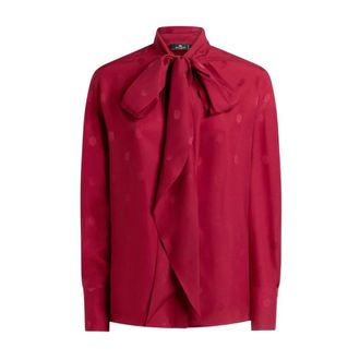 Etro Etro, Blouses, female, Red, Size: S Bow-Detail Jacquard Silk Blouse