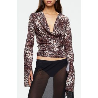 Lioness Daze Cowl Neck Crop Top in Leopard at Nordstrom, Size X-Small