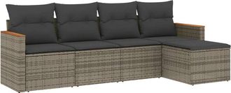 vidaXL Juego De Sof&aacute;s Jard&iacute;n Con Cojines 5 Pzas Rat&aacute;n Sint&eacute;tico Gris Vidaxl