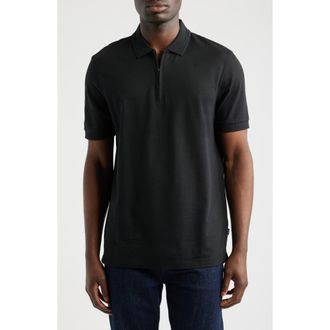 BOSS Paras Piqu&eacute; Zip Polo in Black at Nordstrom, Size Xx-Large