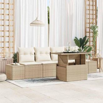 vidaXL Conjunto De Sof&aacute; De Jard&iacute;n 5 Pcs Beige Y Crema 100 X 55 X 73 Cm Vidaxl