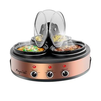MegaChef Round Slow Cooker and Buffet Server with 3 Ceramic Cooking Pots in Black at Nordstrom