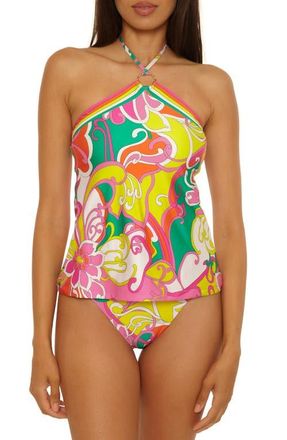 Trina Turk Elara Reversible High-Neck Tankini Top in Multi at Nordstrom, Size 14