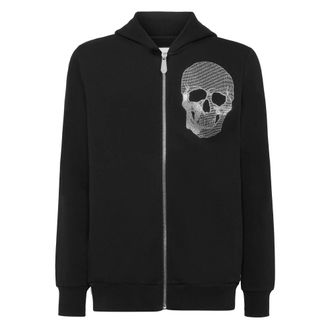 Philipp Plein Zipped Hoodie Sweatshirt Skull Strass - Heren - Vesten met rits - Zwart - 3XL - Katoen - Hoodies & sweatvesten