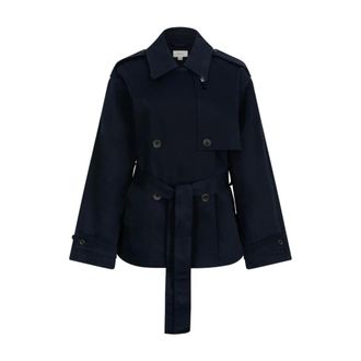 Calvin Klein Trench Coats, female, Blue, Size: S Cotton Twill Short Trench Coat