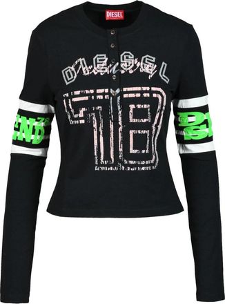 Diesel Serafino T-shirt van Katoen en Elastaan - Dames - Longsleeves - Zwart - S - Katoen - Tops