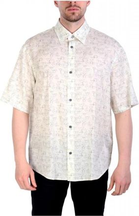 Emporio Armani Allover Logo Shirt - Heren - Korte mouwen Overhemden - Wit - L - Katoen - Overhemden