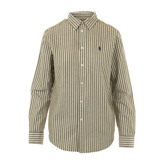 Polo Ralph Lauren Shirts, female, Green, Size: L Vertical Striped Linen and Cotton Shirt
