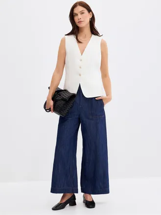 Contemporaine Womens Lightweight cotton & linen jean Fit: Wide leg, high rise