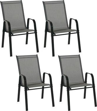 OUTSUNNY Set of 4 Garden Dining Chair Set Outdoor w/ High Back Armrest Dark Grey