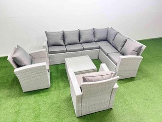 Fimous Rattan Garden Outdoor Furniture Set 8 Seater Rattan Garden Sofa Sets in Light Grey