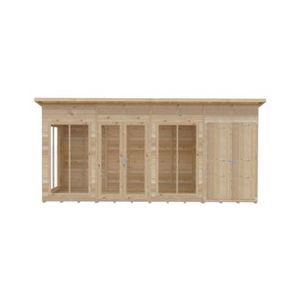 Shires Lela 16x6 Summerhouse including Storage - L185.8 x W476 x H228.4 cm in Light Brown