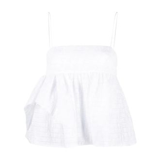 Cecilie Bahnsen White Matelass&eacute; Seersucker Sleeveless Top