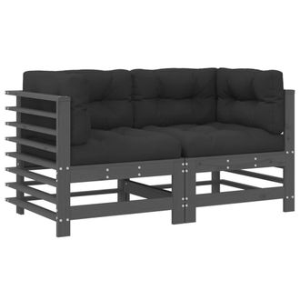 Berkfield Home Corner Sofas with Cushions 2 pcs Grey Solid Wood Pine