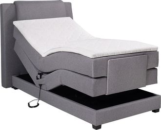 Vente-Unique Conjunto completo boxspring cabecero + somieres el&eacute;ctricos relax + colch&oacute;n + sobrecolch&oacute;n - 100x200 - Tela - Gris claro - CASTEL II de PALACIO
