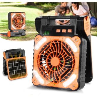 OEM Ventilador De Camping Recargable De 10400 Mah Con Panel Solar, Luz Led, Temporizador Y 4 Velocidades Para Uso En Exteriores Y Oficinas