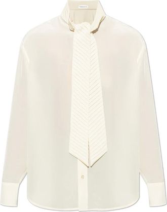 Victoria Beckham Geplooide blouse met sjaaldetail - Dames - Blouses & Shirts - Beige - Maat: XS Zijde