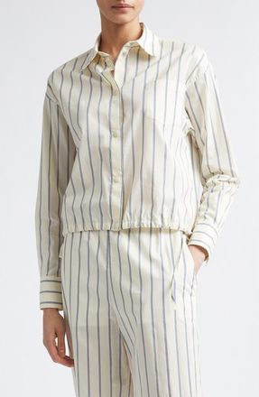 Moncler Stripe Cotton & Silk Snap-Up Shirt in White Stripe at Nordstrom, Size 10 Us