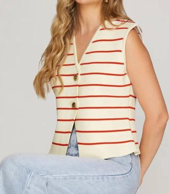 She + Sky Harbor Sleveless Stripe Knit Vest In Red
