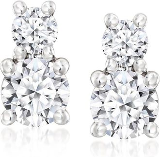 Ross-Simons Lab-Grown Diamond 2-Stone Earrings in Sterling Silver