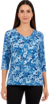 Jessica London Stretch Cotton V-Neck Tee in Blue Pretty Floral at Nordstrom, Size 20