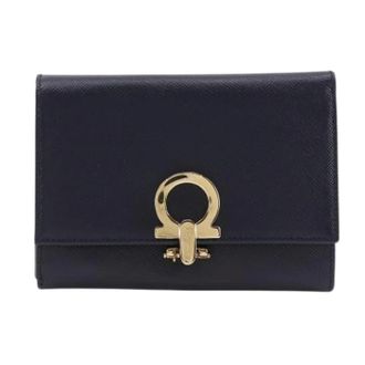 Ferragamo Pre-owned Leren Trifold Portemonnee - Heren - Pre-owned - Zwart - Maat: ONE Size Leer