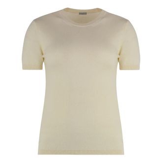 Malo Kasjmier Ribgebreide Korte Mouw Trui - Dames - Cashmere truien - Beige - L - Kasjmier - Truien & Vesten