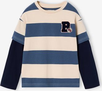 Vertbaudet Jungen Streifenshirt im Lagenlook mit Recycling-Baumwolle mittelblau