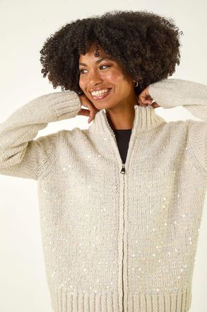 Roman Sequin Zip Knit Cardigan