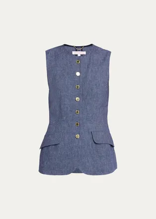 Carolina Herrera Linen-Wool Flannel Single-Breasted Vest