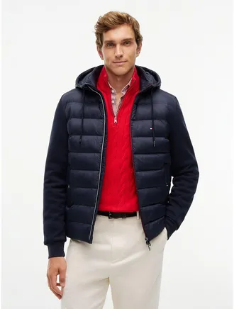 Tommy Hilfiger Mens TH Performance Mixed-Media Zip Hoodie - Navy Blue - XXL