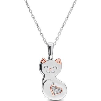 Delmar Diamond Accent Cat Heart Pendant Necklace - 0.01ctw in Silver at Nordstrom Rack