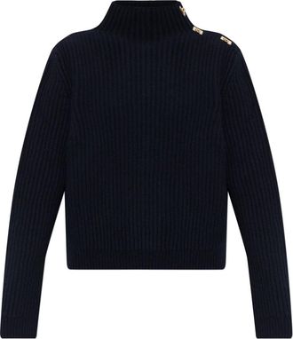 Ferragamo Trui met col en decoratieve schouder sluiting - Dames - Coltruien - Blauw - S - Wol - Truien & Vesten