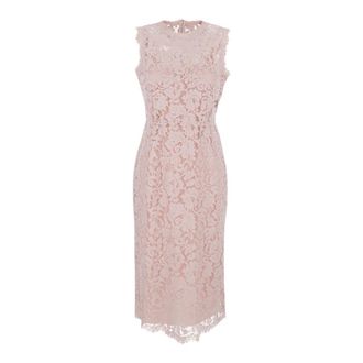 Dolce & Gabbana Party Dresses, female, Pink, Size: XS Crew-neck Lace Dress