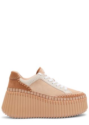 Chlo&eacute; Nama Panelled Suede Flatform Sneakers - Brown - 36 (IT36 / UK3)