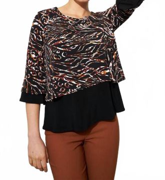 Joseph Ribkoff Contrast Trim Top In Black Multi