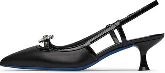 Loriblu Slingback nappa zwart met juweel - Dames - Pumps - Zwart - 40 EU - Leer - Schoenen