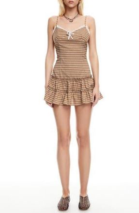 Lioness Yves Plaid Minidress in Chocolate Check at Nordstrom Rack, Size Medium