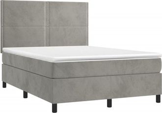 vidaXL Cama Box Spring Colch&oacute;n Y Led Terciopelo Gris Claro 140x190 Cm Vidaxl