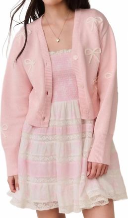 LoveShackFancy Francette Cropped Knit Cardigan In Petal Meringue