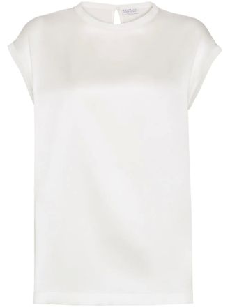Brunello Cucinelli Monili-embellished satin T-shirt - White